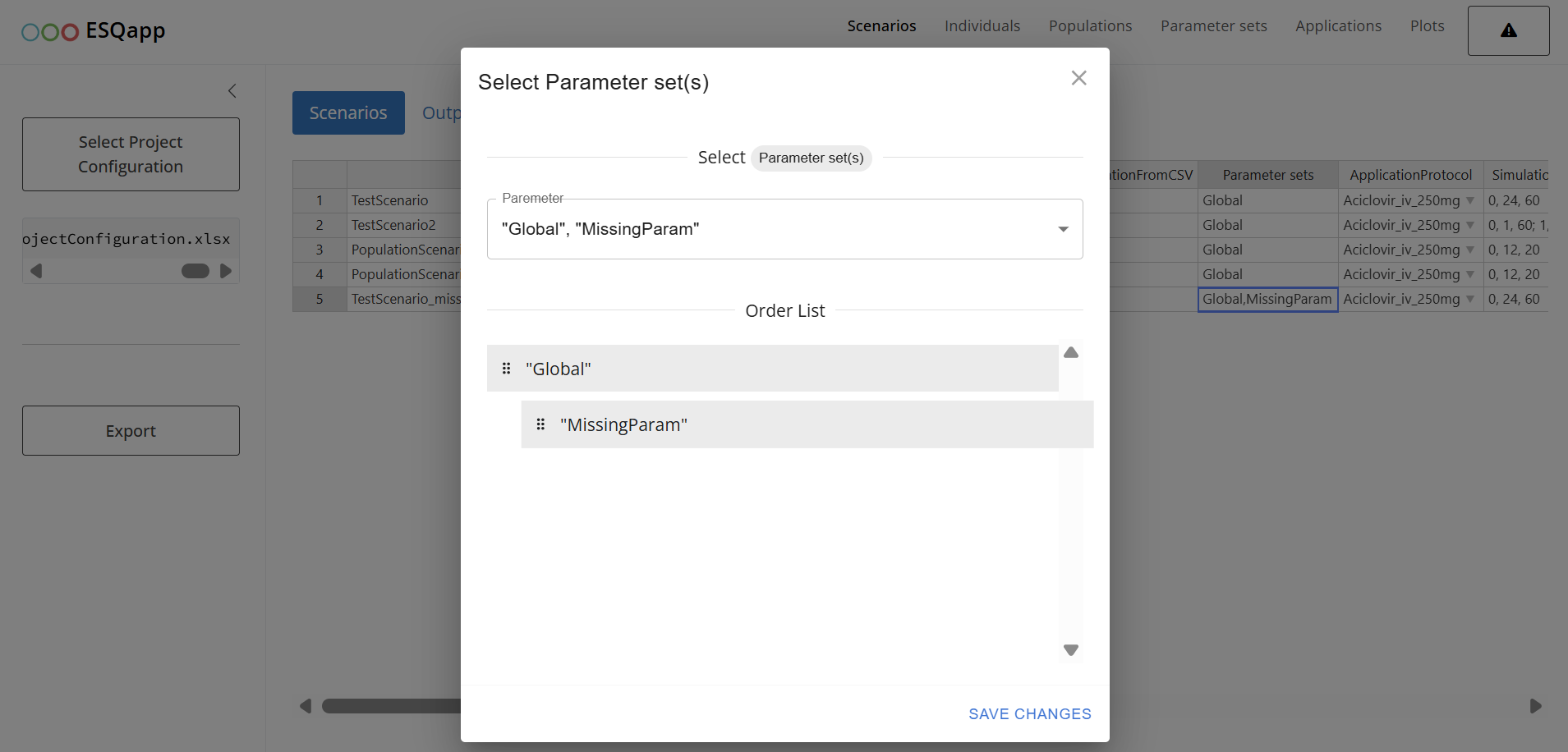 parameter sets column