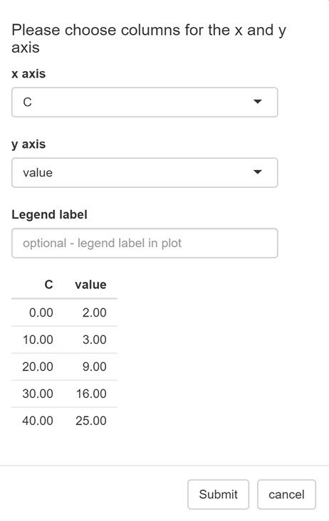 Pop-up window for adding data from xls/xlsx files