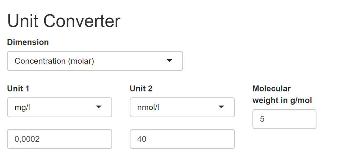 Example input for the Unit Converter app